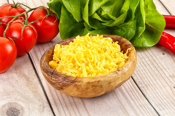 Shredded cheese in the bowl