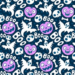 Halloween cute pumpkins seamless monsters pattern for wrapping paper and fabric