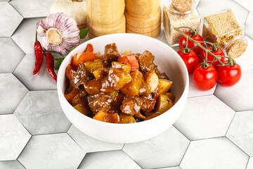 Homemade beef hungarian goulash with potato