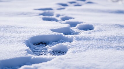 Obraz premium Footprints from snow boots leave a trail on a fresh snowy ground, marking a journey through the winter wonderland