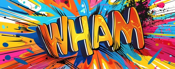 Energetic pop art background with "WHAM" inside. Comic book elements, Bold graphics, Bright vector
