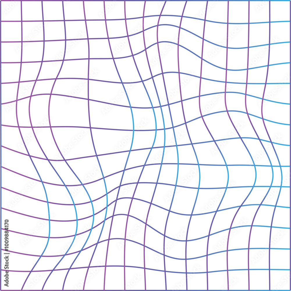 Wall mural retro cyberpunk wireframe distorted mesh. colorful grid