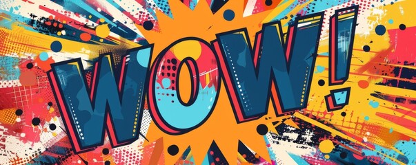 Fun pop art background featuring "WOW!" Bold patterns, Dynamic visuals, Bright vector