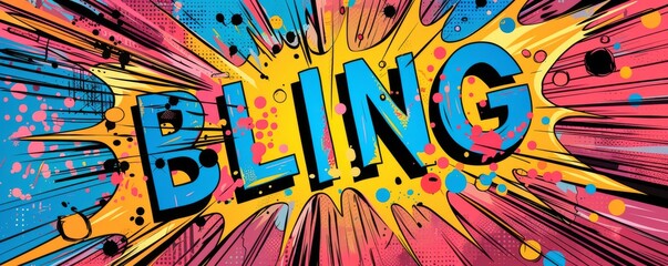 Energetic pop art background with "BLING" inside. Comic book style, Explosion theme, Bright vector
