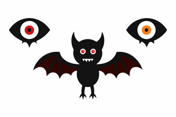 Cartoon flying evil monsters with bat wings and one human eye. Halloween vector elements, isolated scary icons on white background.