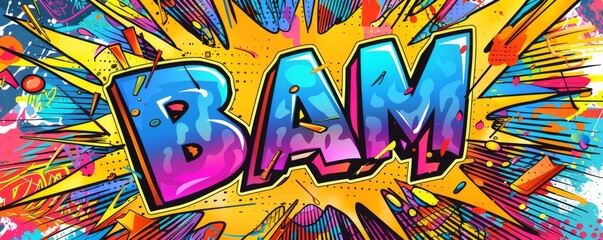 Colorful pop art background with "BAM" inside. Comic book elements, Dynamic visuals, Bright vector