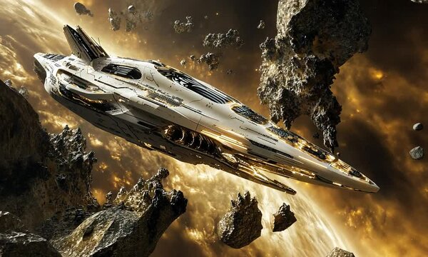 Spaceship Navigating Through Asteroid Field