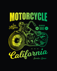 T-shirt or poster design with an illustration of an old motorcycle. Original vector illustration in vintage style.