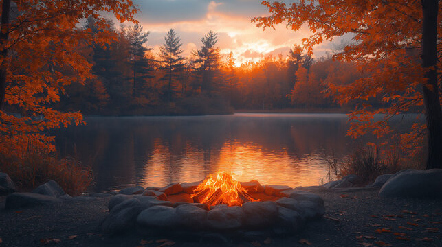 Experience the peaceful ambiance of autumn by the lake with the crackling sounds of a cozy fire and soothing nature. Perfect for relaxation, stress relief, or background ambiance during quiet moments