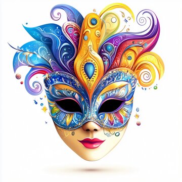 Colorful and ornate carnival mask is celebrating mardi gras with its intricate design and bright colors