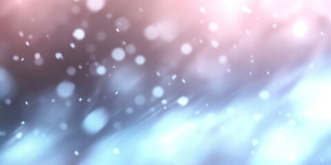 abstract christmas background with macro falling snowflakes and soft bokeh, cold colors and cozy atmosphere