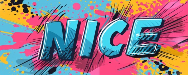 Playful pop art background with "NICE" text. Bold graphics, Dynamic visuals, Bright vector