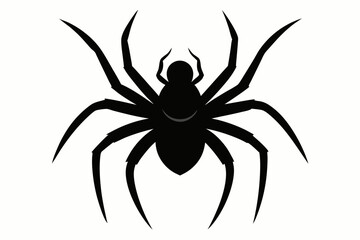 Spider Black Silhouette. Black Widow spider in vector isolated on White. Single Spider Icon or Logo. Good as a design element to Halloween Holidays.