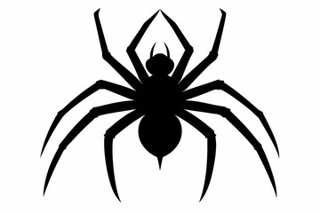 Spider Black Silhouette. Black Widow spider in vector isolated on White. Single Spider Icon or Logo. Good as a design element to Halloween Holidays.