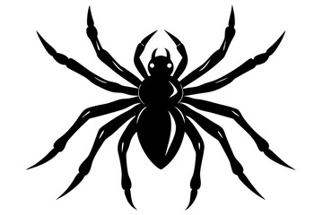 Spider Black Silhouette. Black Widow spider in vector isolated on White. Single Spider Icon or Logo. Good as a design element to Halloween Holidays.