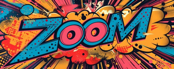 Fun pop art background with "ZOOM" text. Bold graphics, Explosion theme, Vibrant vector