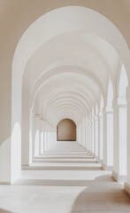 Fototapeta premium white tunnel with symmetrical arches, minimalist photography, simple background