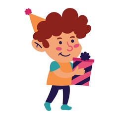 cute boy holding wrapped birthday gift box