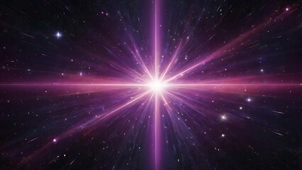 Fototapeta premium digital illustration featuring a radiant burst of light with vibrant pink and purple hues and glow effect at its center, set against a dark, starry background