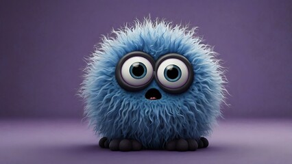 Fototapeta premium digital illustration of a fluffy, round creature with a vibrant blue fur texture stands against a solid purple background, creating a striking contrast