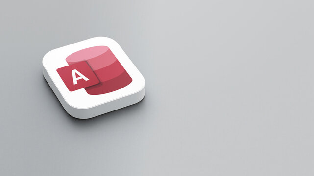 An icon of the Microsoft Access app logo on a gray background, a white square with rounded corners, a minimalistic design, 3D rendering.