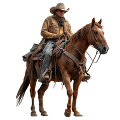 White Hat Rancher Riding a Beautiful Brown Horse