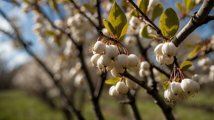 closeup image of a serviceberry attached to its tree background