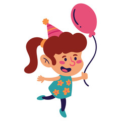 girl with birthday party hat and balloon