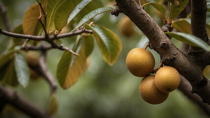 Obraz premium closeup image of a longan attached to its tree background