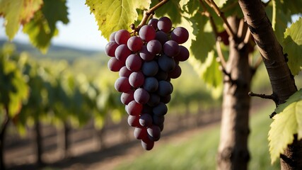 Fototapeta premium closeup image of a grape attached to its tree background
