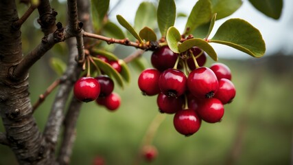 Obraz premium closeup image of a cranberries attached to its tree background