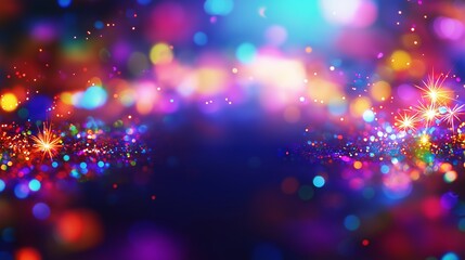 Obraz premium An abstract background featuring a glowing ring of sparklers in motion, with a blurred backdrop of vibrant festive lights