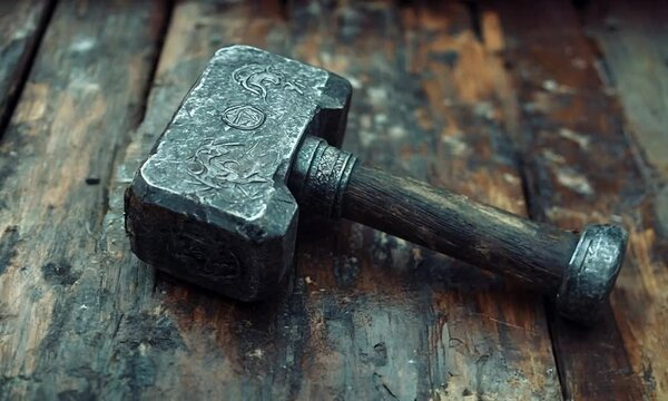 orse-inspired war hammer with intricate Celtic knotwork