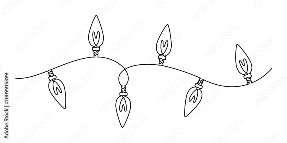 Aufkleber one continuous line drawing of christmas garland with light bulbs. festoon xmas string and festive b