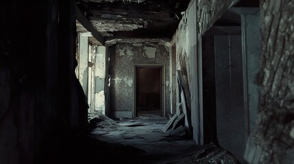 Fototapeta premium Dark Hallway of an Abandoned Building