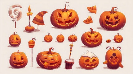 Halloween Pumpkins, sweets kids, cartoon style