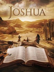 An epic cinematic presentation of the Bible with the name Joshua written in gold above it. 