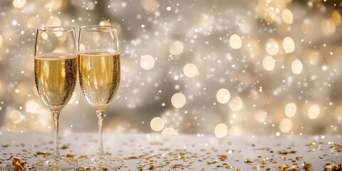 Two glasses of champagne beverage alcohol liquor.