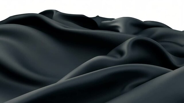 4K 3D animation showcases wavy black cloth rippling fluid folding silk slow motion fabric forms beautiful dynamic textures capturing movement elegance flowing material abstract animated background