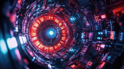 Obraz premium Futuristic Sci-Fi Tunnel with Red and Blue Neon Lights