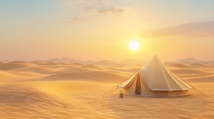 Serene Desert Tent at Sunrise in Isometric Style