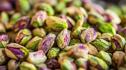   A pile of purple and green nuts stacked on top of green and purple nuts