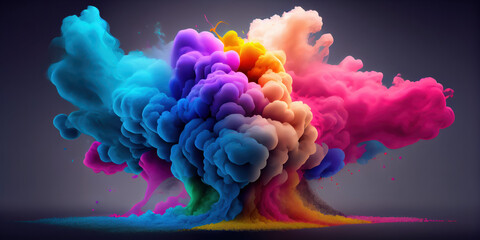 Fototapeta premium Vibrant Colorful Smoke and Powder Explosion in Mid-Air