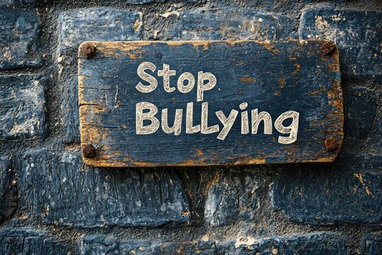 Anti bullying action: text stop bullying, call to end harmful behavior, promote kindness and respect, importance of standing up against intimidation and fostering a safe, supportive environment