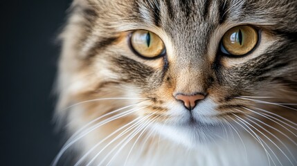 Close-up Portrait of a Brown Tabby Cat with Yellow Eyes