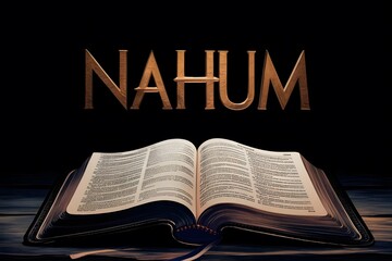 An epic cinematic presentation of the Bible with the name Nahum written in gold above it. 