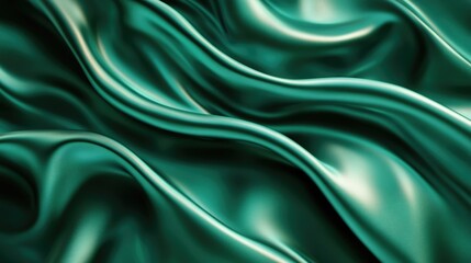 Obraz premium Green soft satin fabric waves background design. Texture with smooth flowing patterns and light shiny effect