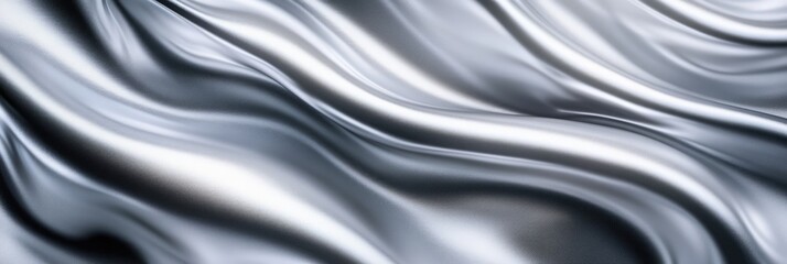Silver soft satin fabric waves background design. Texture with smooth flowing patterns and light shiny effect
