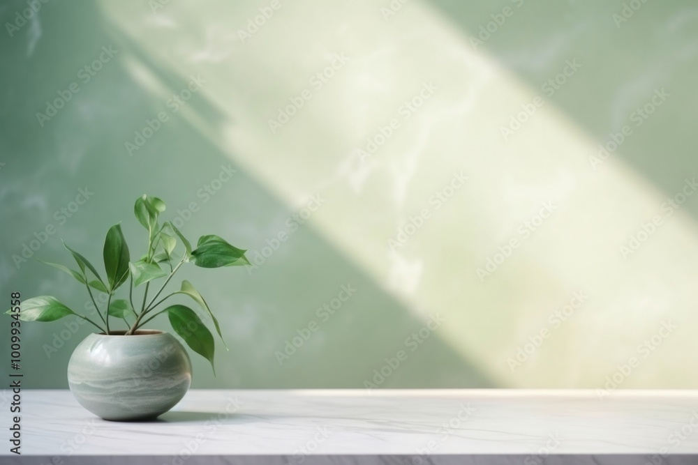 Sticker Minimalistic light background windowsill plant green.