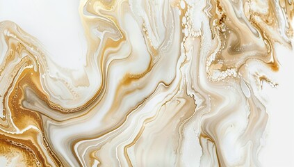 A close-up of an abstract painting with swirling patterns in shades of beige...